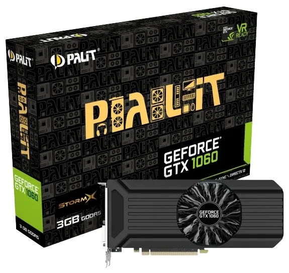 Видеокарта Palit GeForce GTX 1060 1506MHz PCI-E 3.0 3072MB 8000MHz 192 bit DVI HDMI HDCP StormX, количество отзывов: 10